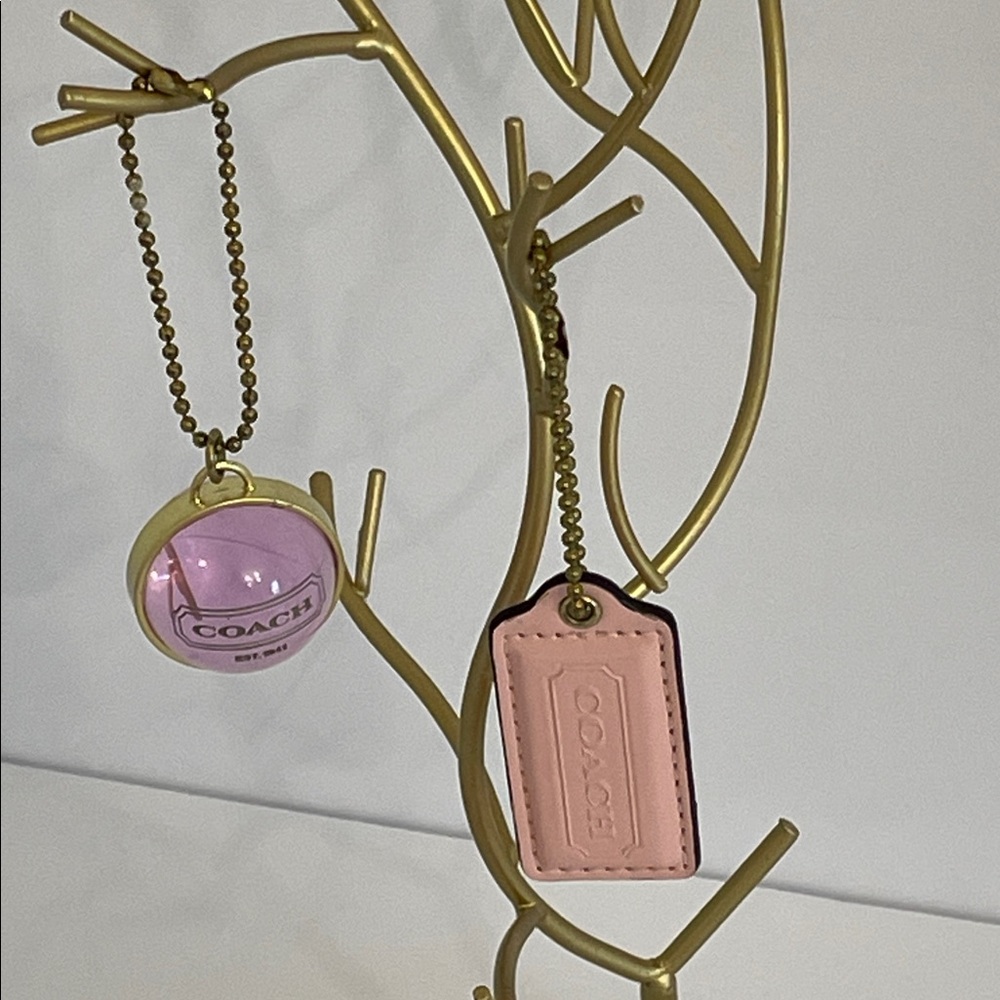 Coach Gold Banded Transparent Sphere and Hang Tag Bag Charm Key Chain Pink Gold - Picture 3 of 10